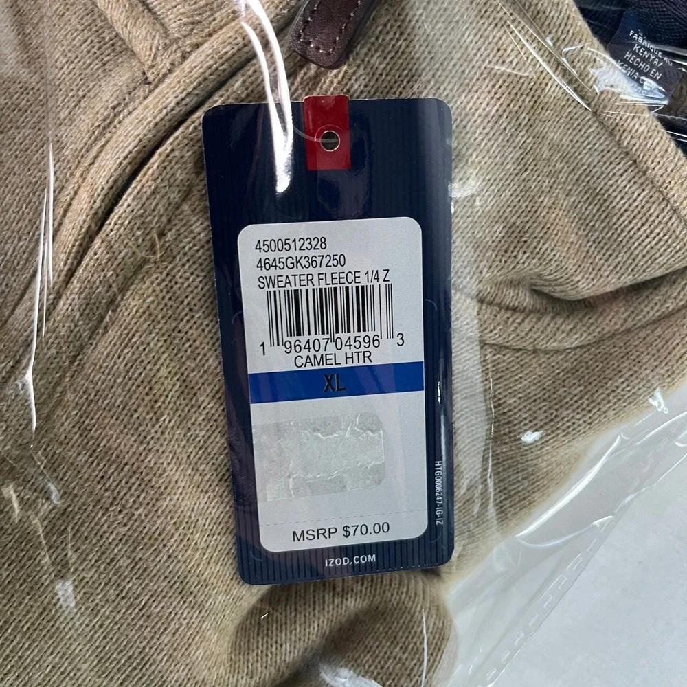 Izod Sweater Fleece Mens XL Camel Heather NEW 1/4 Zip Pullover Breathable Soft